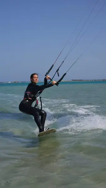 Kiteboarder riding on the Red Sea